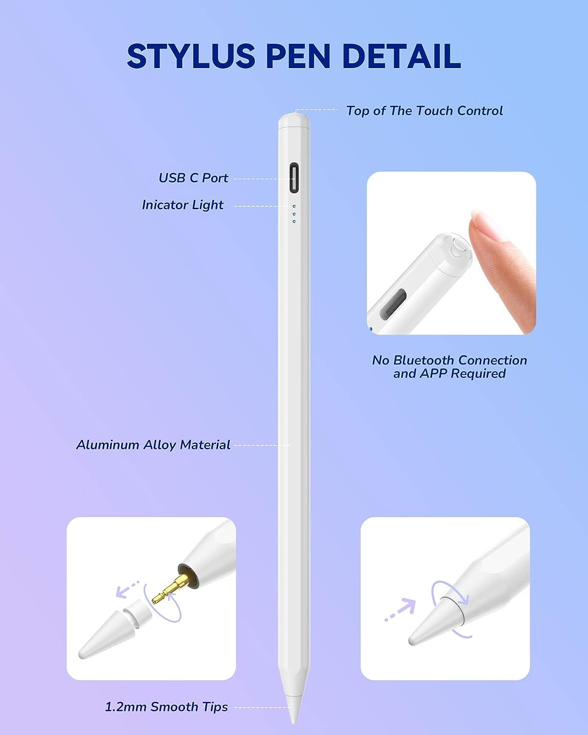 Active Stylus Pen , Palm Rejection Rechargeable Touch Capacitive Digital - NWXG79 2003-2