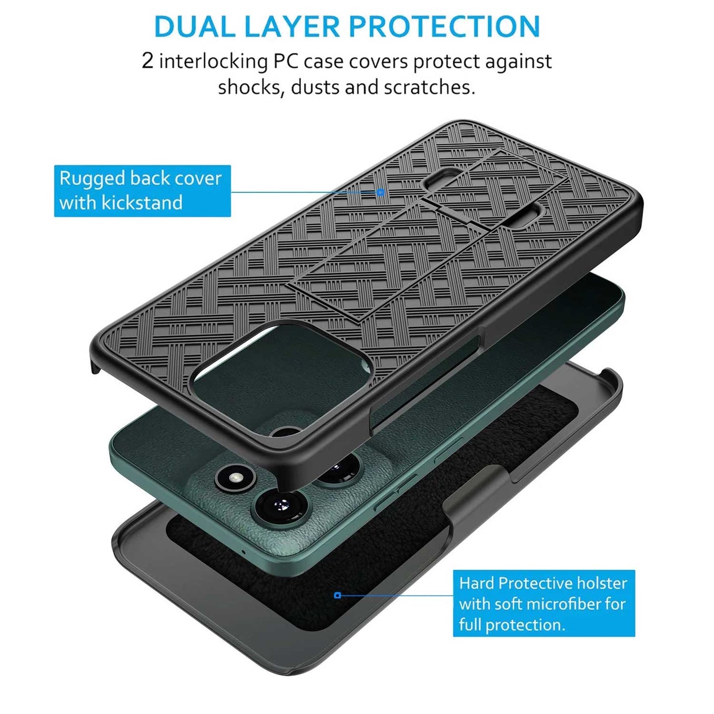 Case with Belt Clip,  Drop-Proof Armor w Kickstand Cover Swivel Holster Combo  - NWD10 2215-4
