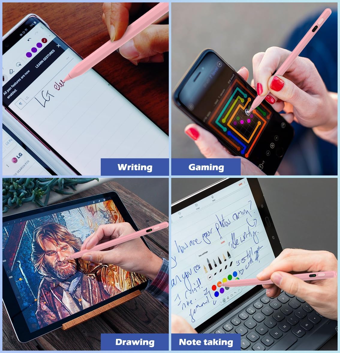Active Digital Display Stylus, Palm Rejection Rechargeable Capacitive Pink Touch Pen - NWV63 2100-5