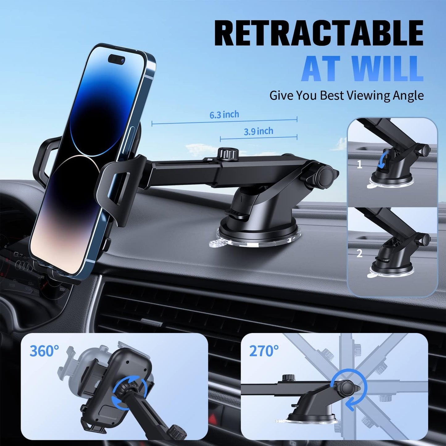 Car Mount, Suction Glass Cradle Phone Holder Air Vent Windshield - NWD38 1999-4
