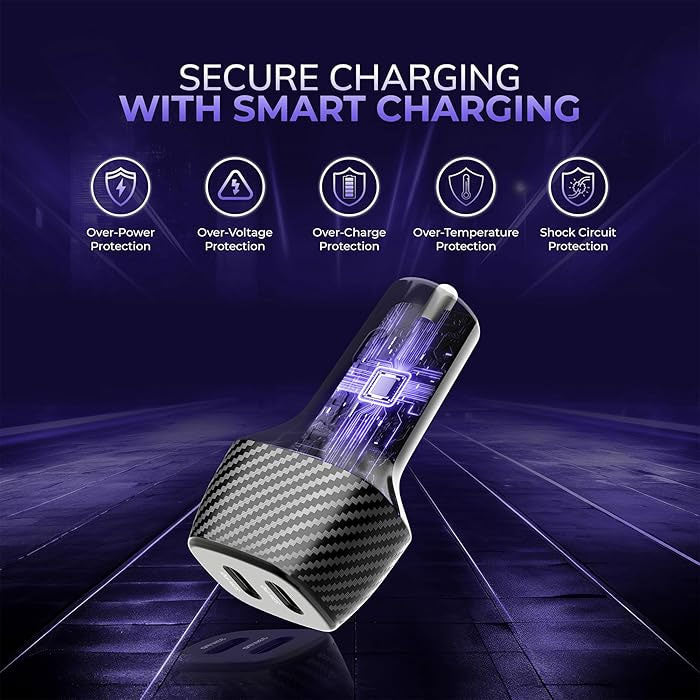 Fast PD Car Charger, DC Socket Plug-in Power Adapter 6ft Long Type-C Cable 2-Port USB-C 60W - NWF08+J68 2184-2