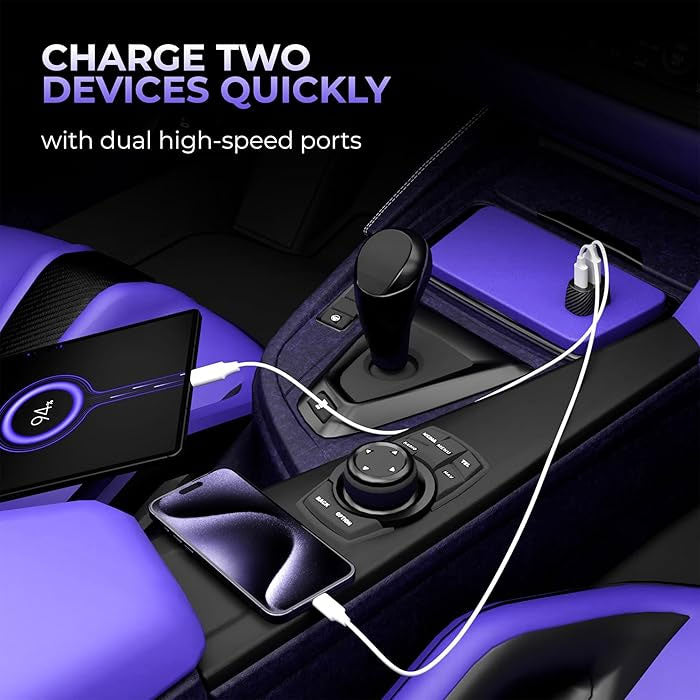 Fast PD Car Charger, DC Socket Plug-in Power Adapter 6ft Long Type-C Cable 2-Port USB-C 60W - NWF08+J68 2184-4