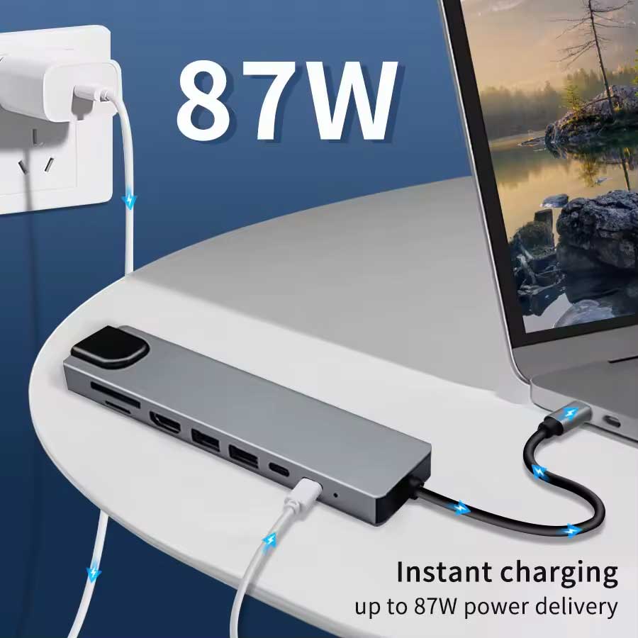 HDMI TV Adapter, Audio Video Card Reader TYPE-C PD Charger RJ45 Ethernet Port 8-in-1 USB-C Hub - NWZ87 2211-7