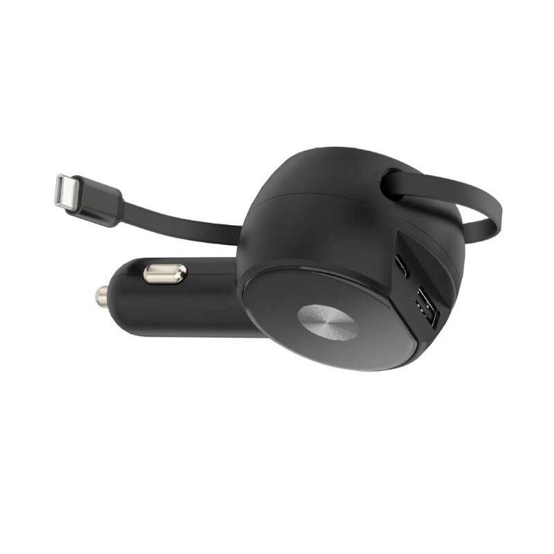 30W Car Charger, Fast Charge 2-Port USB Type-C 3 Amp Retractable - NWK38 2241-6