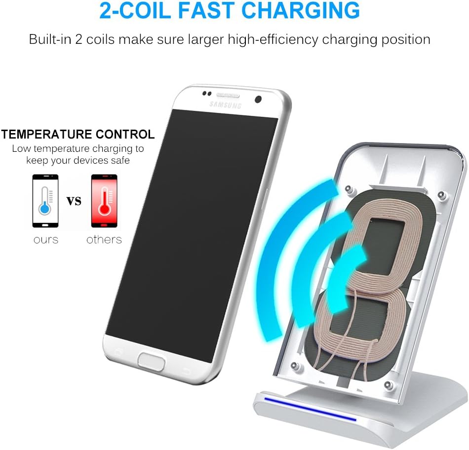 Wireless Charger, Charging Pad 2-Coils Detachable Stand 10W Fast - NWZS40 2130-6