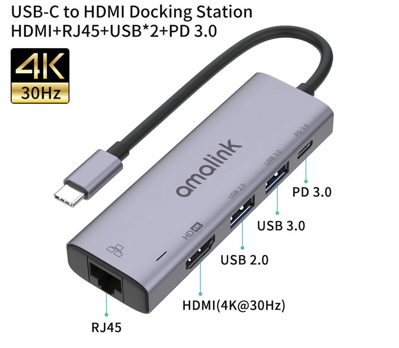 5-in-1 Adapter USB-C Hub , Ethernet TV Video Hub Charger Port RJ45 Network Port HDTV HDMI - NWR78 2012-5