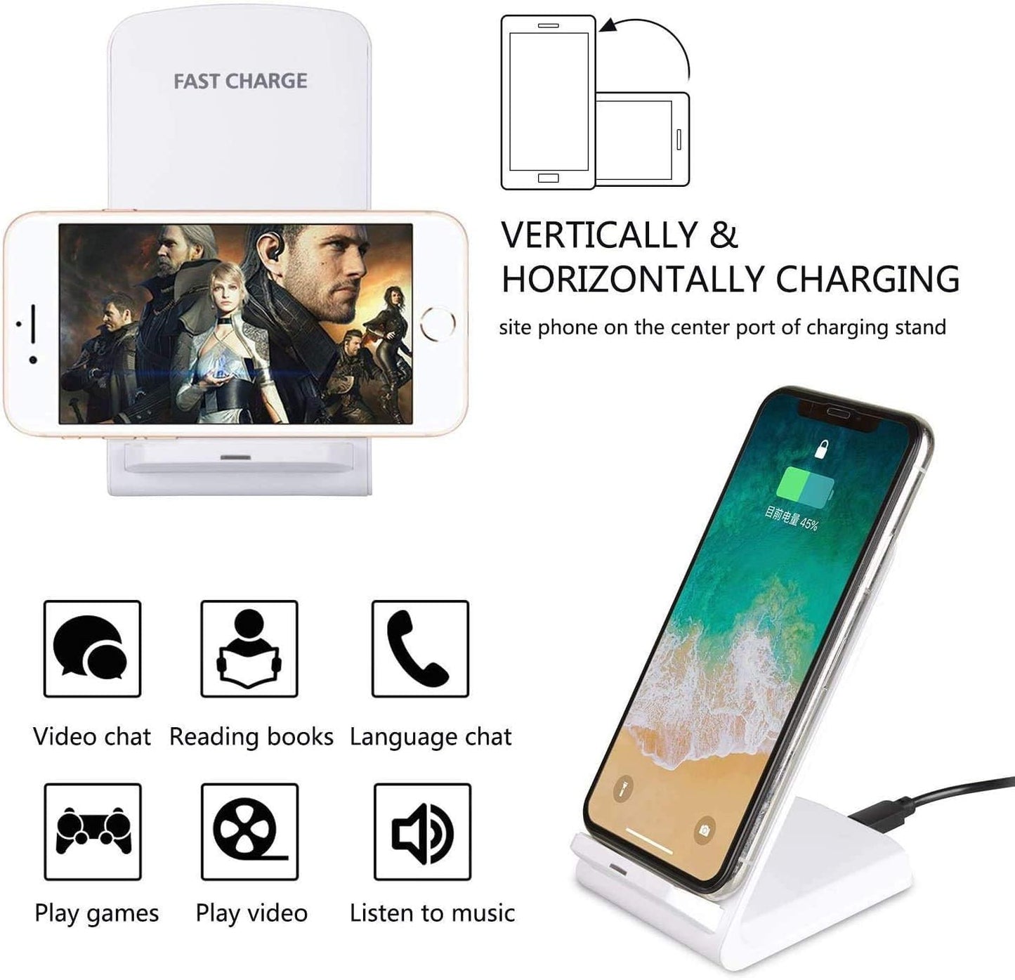 Wireless Charger, Charging Pad 2-Coils Detachable Stand 10W Fast - NWZS40 2130-4