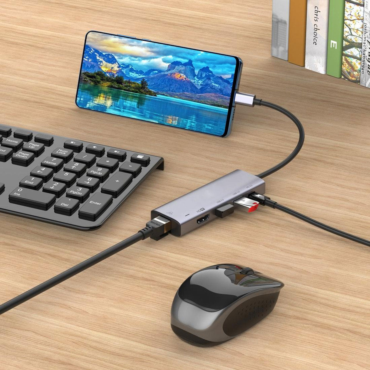 5-in-1 Adapter USB-C Hub , Ethernet TV Video Hub Charger Port RJ45 Network Port HDTV HDMI - NWR78 2012-3
