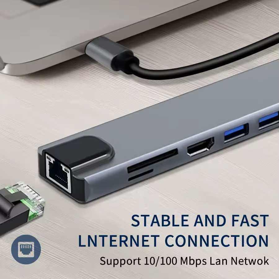 HDMI TV Adapter, Audio Video Card Reader TYPE-C PD Charger RJ45 Ethernet Port 8-in-1 USB-C Hub - NWZ87 2211-6