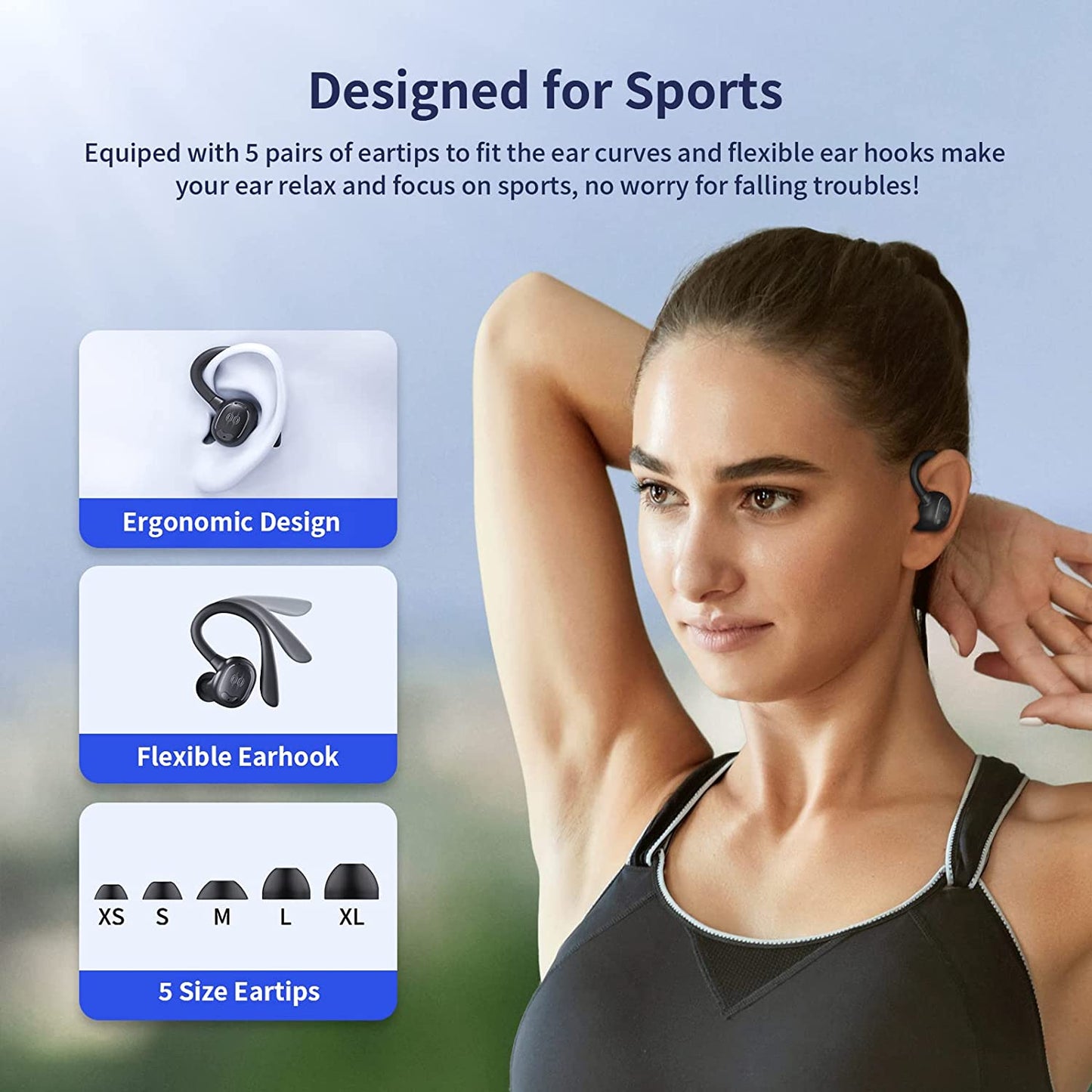 Wireless Ear-hook TWS Earphones , Hands-free Mic Charging Case True Stereo Over the Ear Headphones Bluetooth Earbuds - NWM57 1986-3