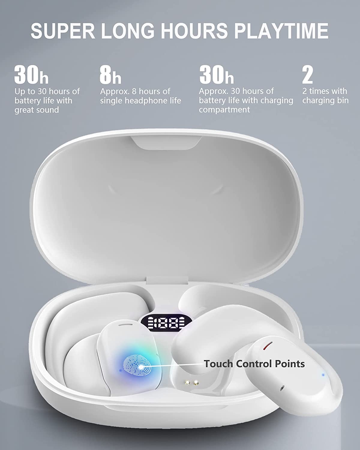 Wireless Ear-hook OWS Earphones , Hands-free Mic Charging Case True Stereo Over the Ear Headphones Bluetooth Earbuds - NWZ96