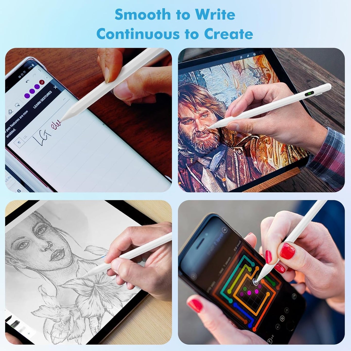 Active Digital Display Stylus, Palm Rejection Rechargeable Capacitive Touch Pen - NWV62 2099-6