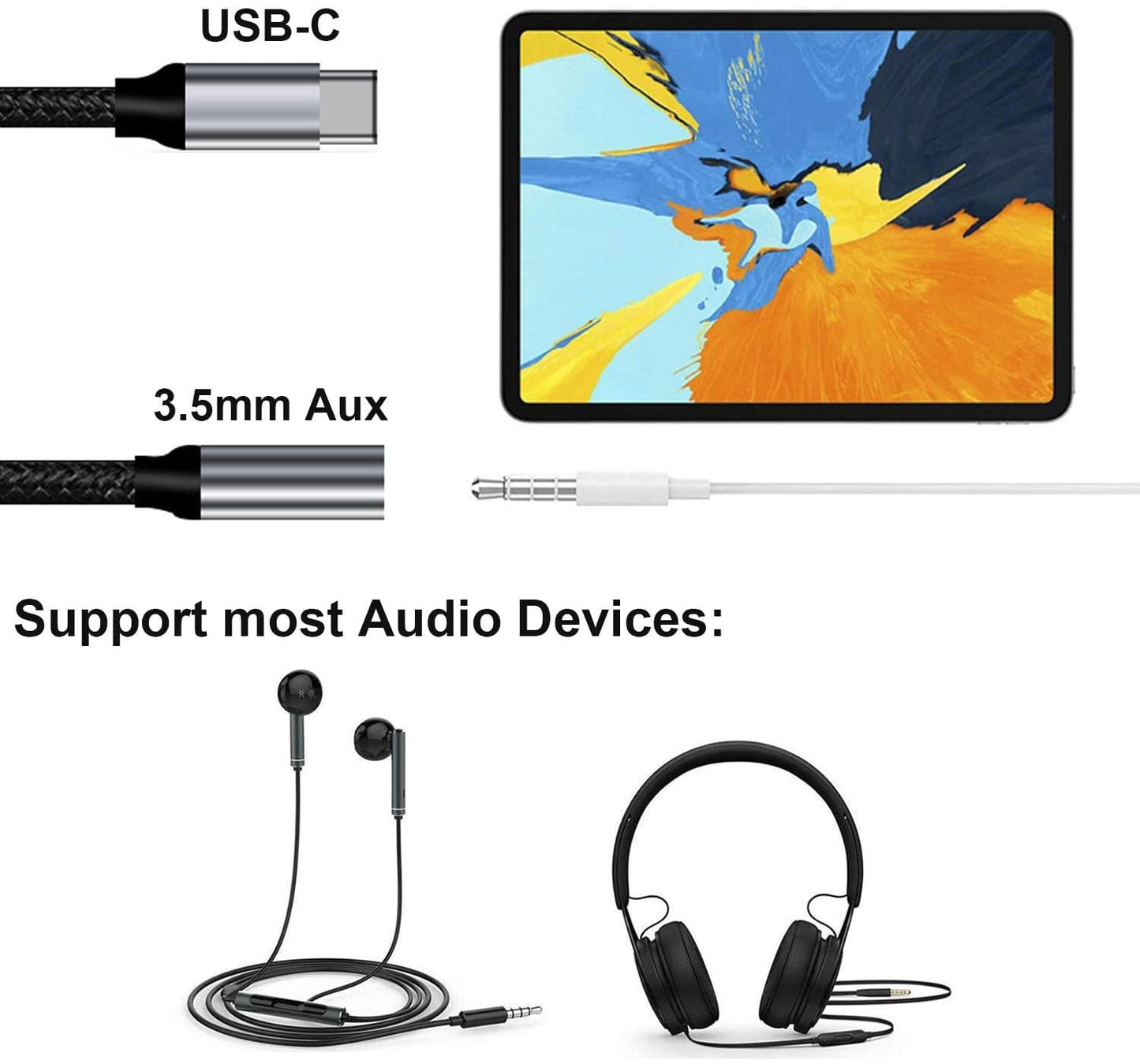 USB-C Earphone Adapter, Mic Support Adaptor 3.5mm Female to USB-C Male Port Converter Headphone Audio Jack - NWS92 2193-3