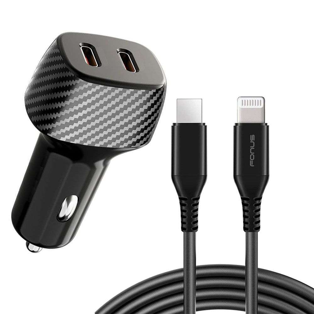 Fast Car Charger, DC Socket Plug-in Power Adapter 6ft Long PD Cable 2-Port USB-C 60W - NWF08+E25 2185-1