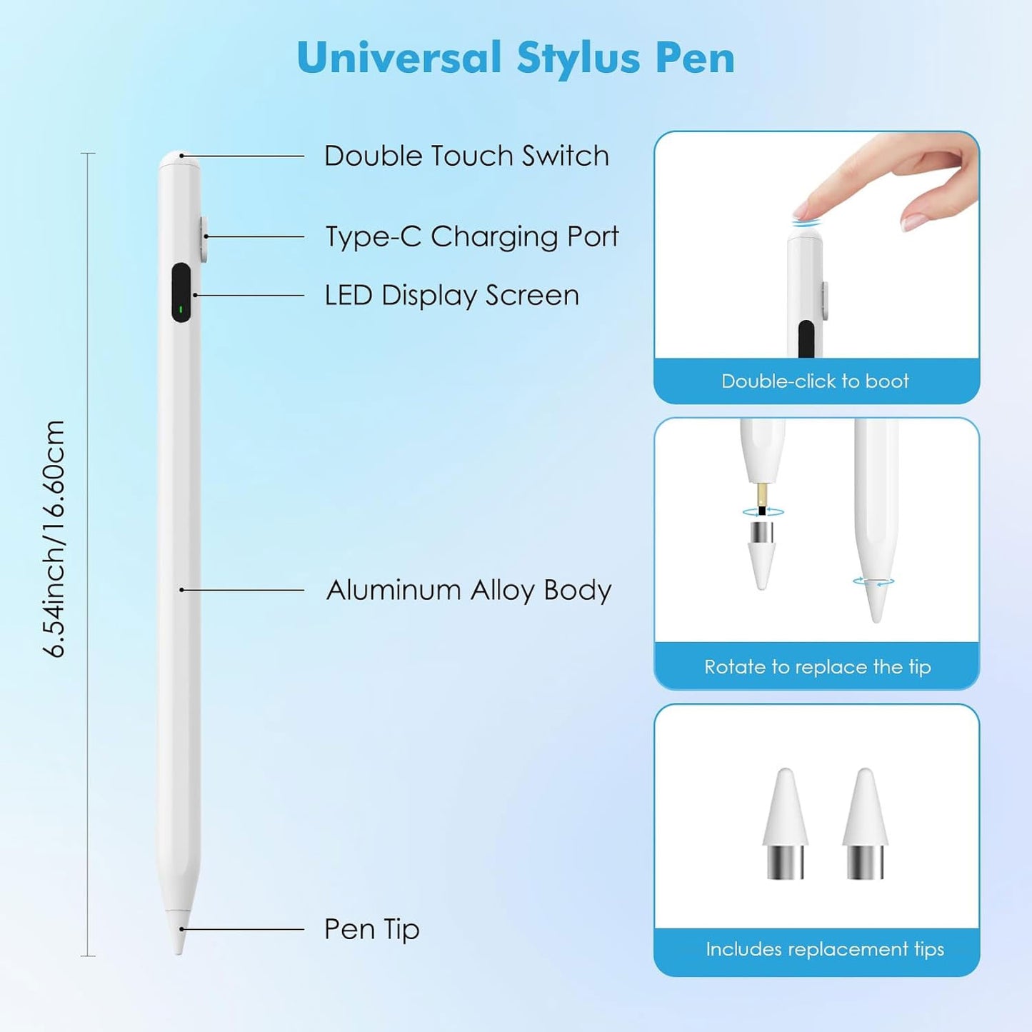 Active Digital Display Stylus, Palm Rejection Rechargeable Capacitive Touch Pen - NWV62 2099-5