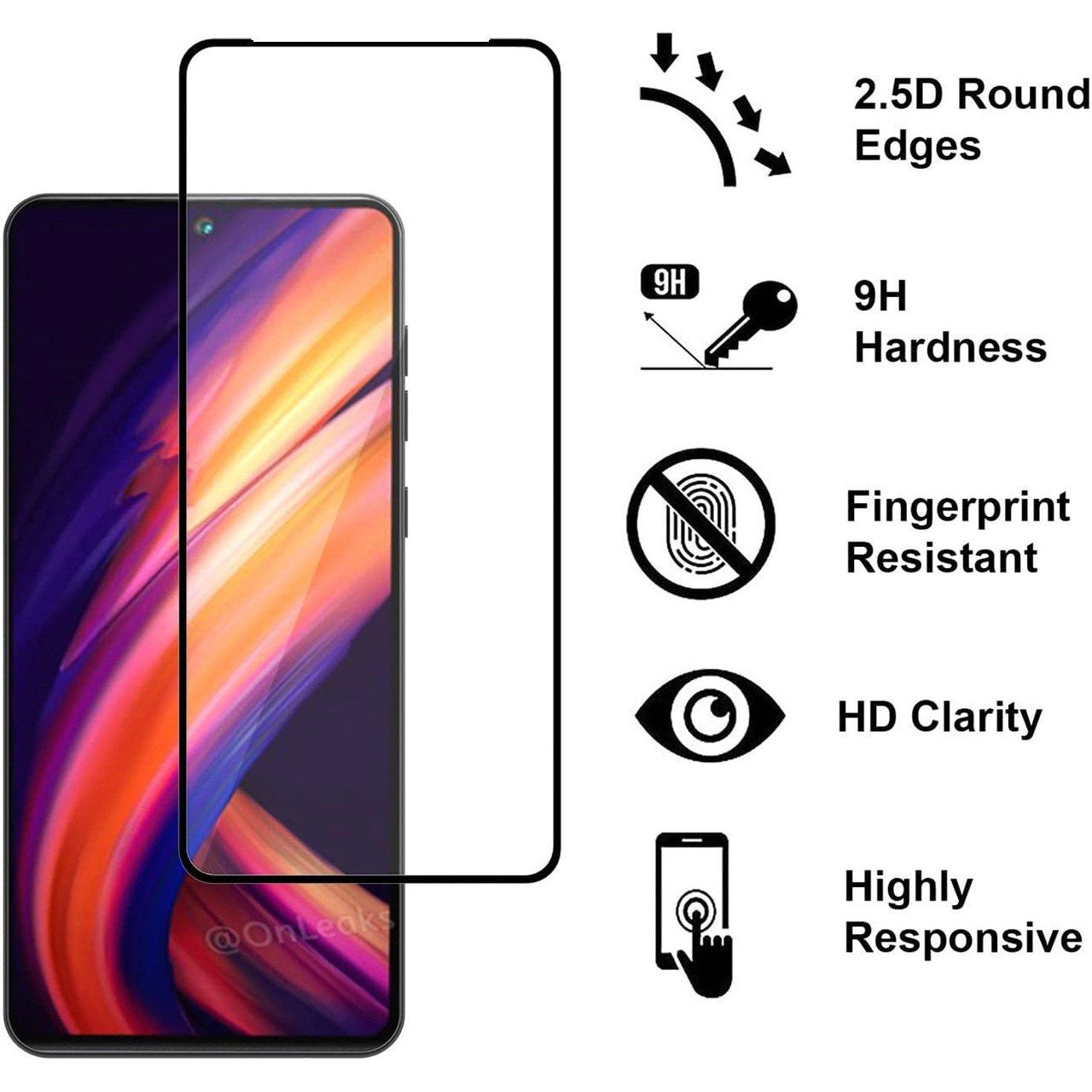 2 Pack Screen Protector , 9H Hardness (Fingerprint Unlock) Full Cover HD Clear Tempered Glass - NW2V76 2115-2