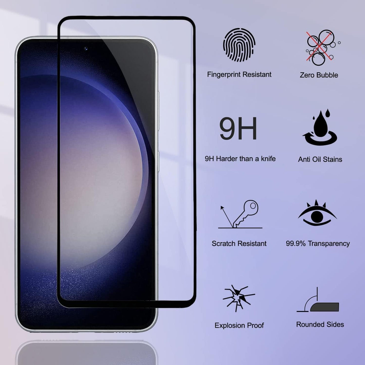 2 Pack Screen Protector, 9H Hardness (Fingerprint Unlock) Full Cover HD Clear Tempered Glass - NW2V58 2088-2