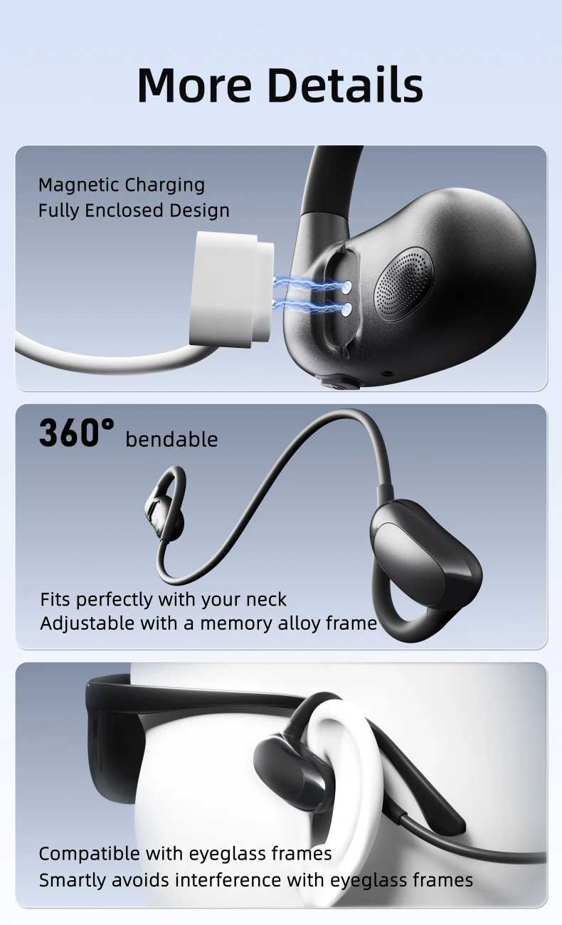 Bone Conduction Wireless Headphones, Hands-free Mic Hi-Fi Sound Earbuds Headset Neckband Open-Ear Sports Earphones - NWF21 2251-7