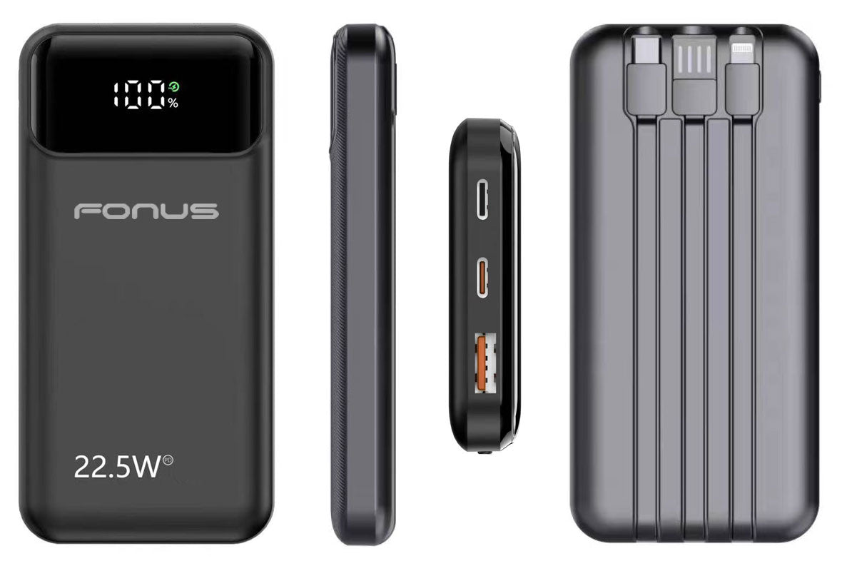 10000mAh Power Bank , LED Display Built-in Cable Portable Charger Backup Battery 22.5W PD Fast Charge - NWG38 2037-3