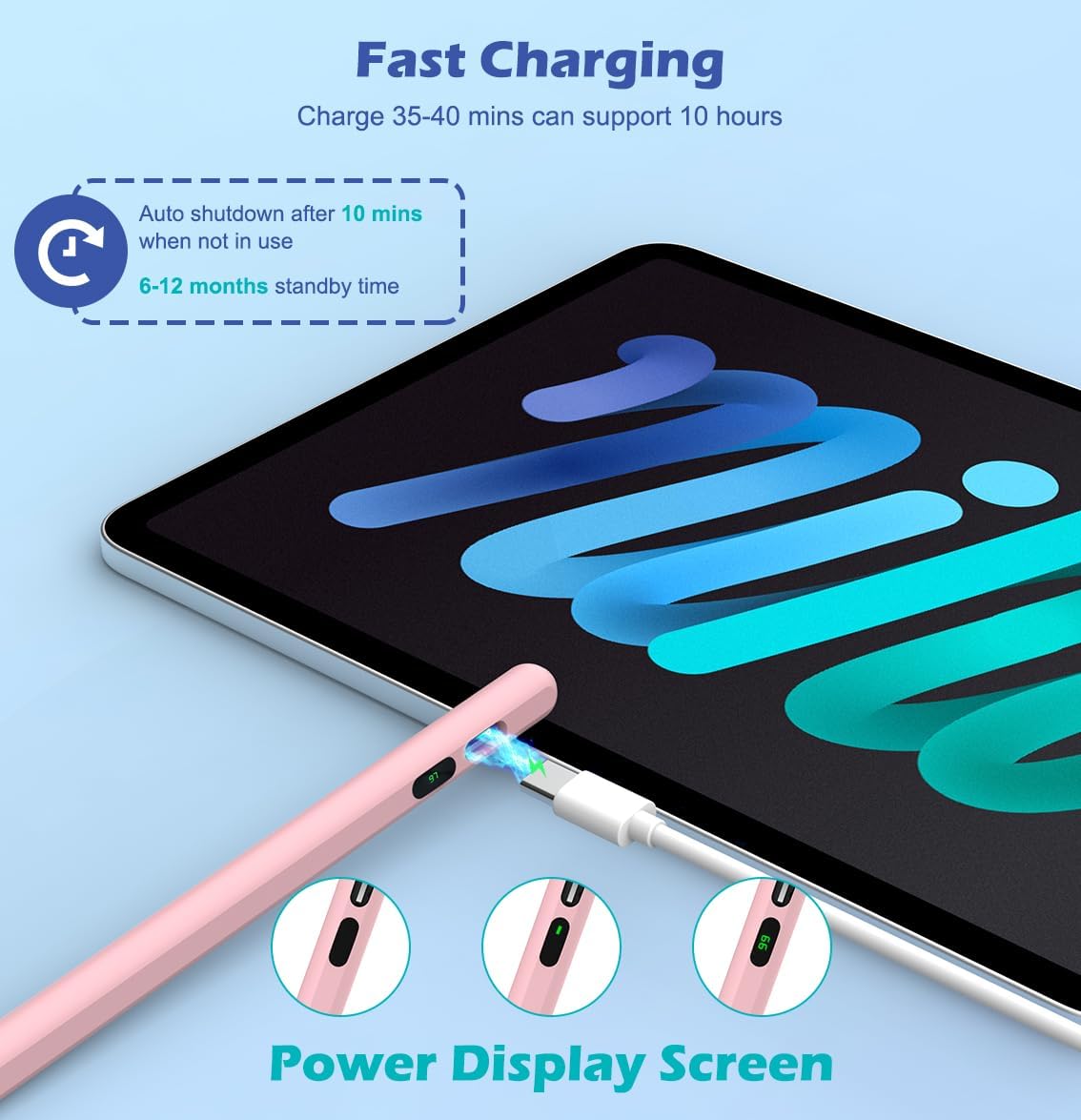 Active Digital Display Stylus, Palm Rejection Rechargeable Capacitive Pink Touch Pen - NWV63 2100-2
