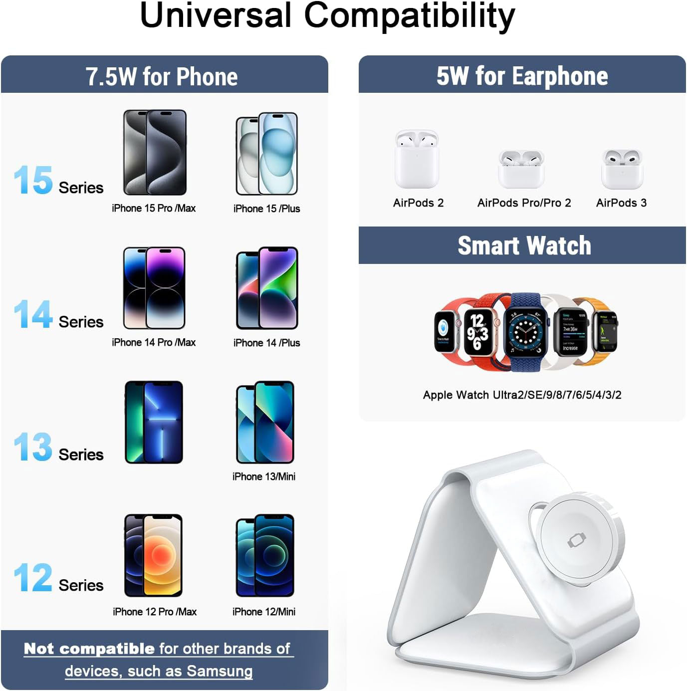 15W Magnetic Wireless Charger , USB-C Quick Charge Slim Foldable Charging Pad Fast Charge - NWR05 2015-6