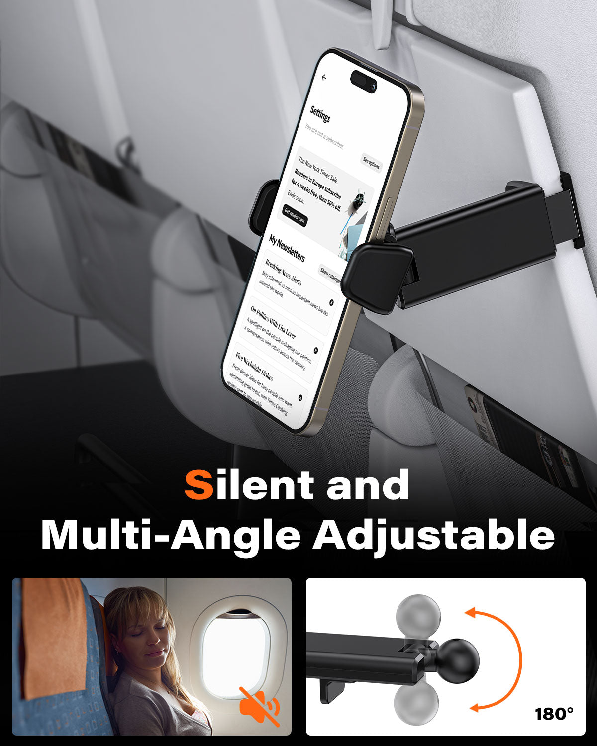Travel Holder, Cradle 360 Degree Rotation Airplane Desktop Stand Phone Mount - NWV84 2123-3