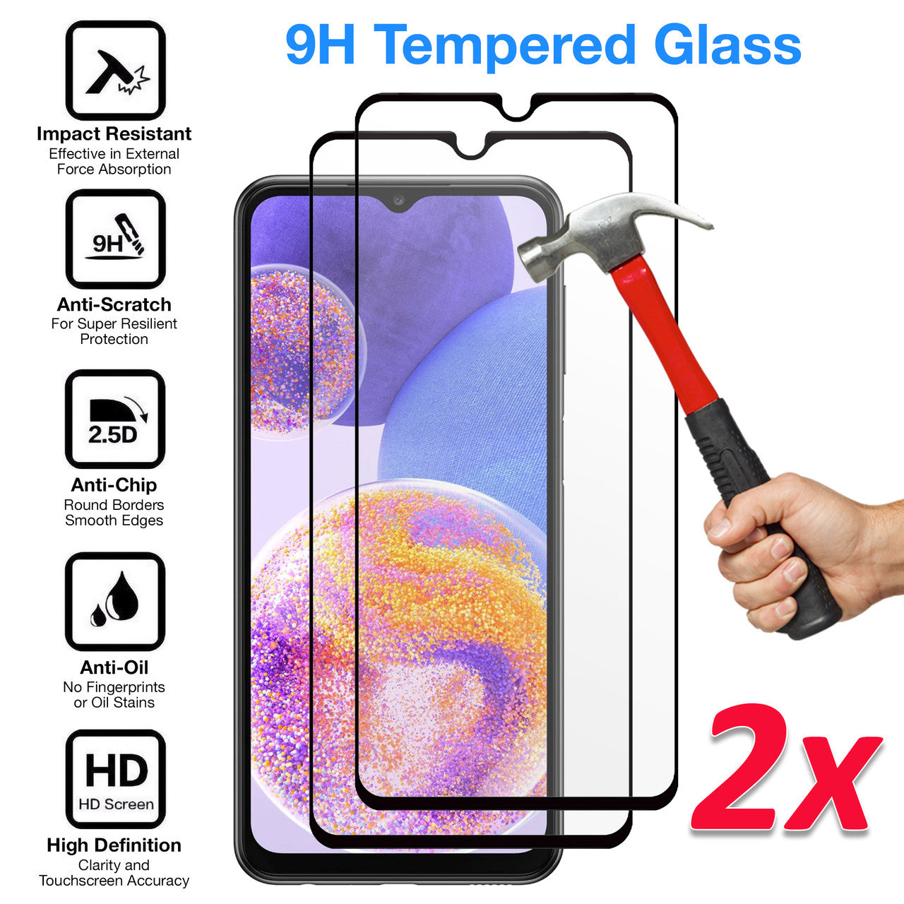 2 Pack Screen Protector, 9H Hardness (Fingerprint Unlock) Full Cover HD Clear Tempered Glass - NW2XF14 2046-2