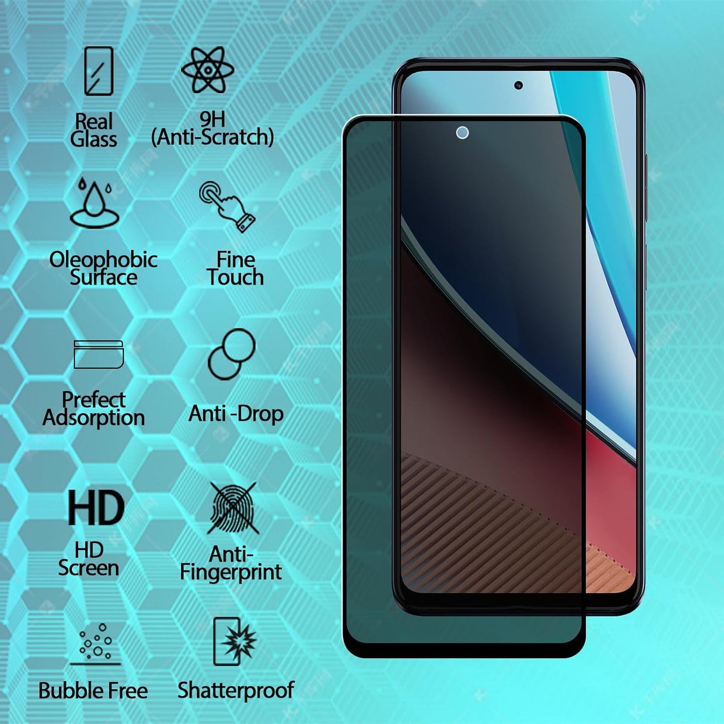 2 Pack Privacy Screen Protector, 3D Edge Anti-Peep 9H Hardness Anti-Spy Tempered Glass - NW2SP24 2218-3