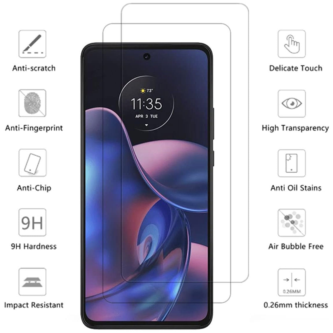 2 Pack Screen Protector, 9H Hardness (Fingerprint Unlock) Full Cover HD Clear Tempered Glass - NW2SP22 2177-2