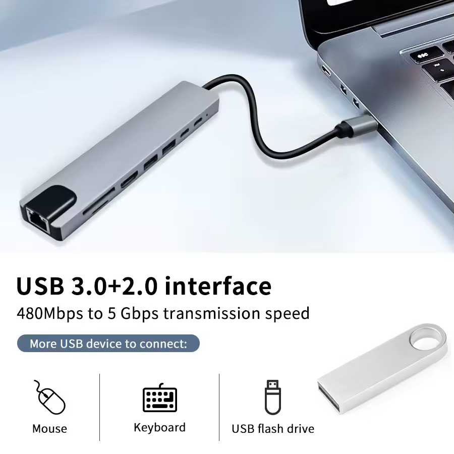 HDMI TV Adapter, Audio Video Card Reader TYPE-C PD Charger RJ45 Ethernet Port 8-in-1 USB-C Hub - NWZ87 2211-5