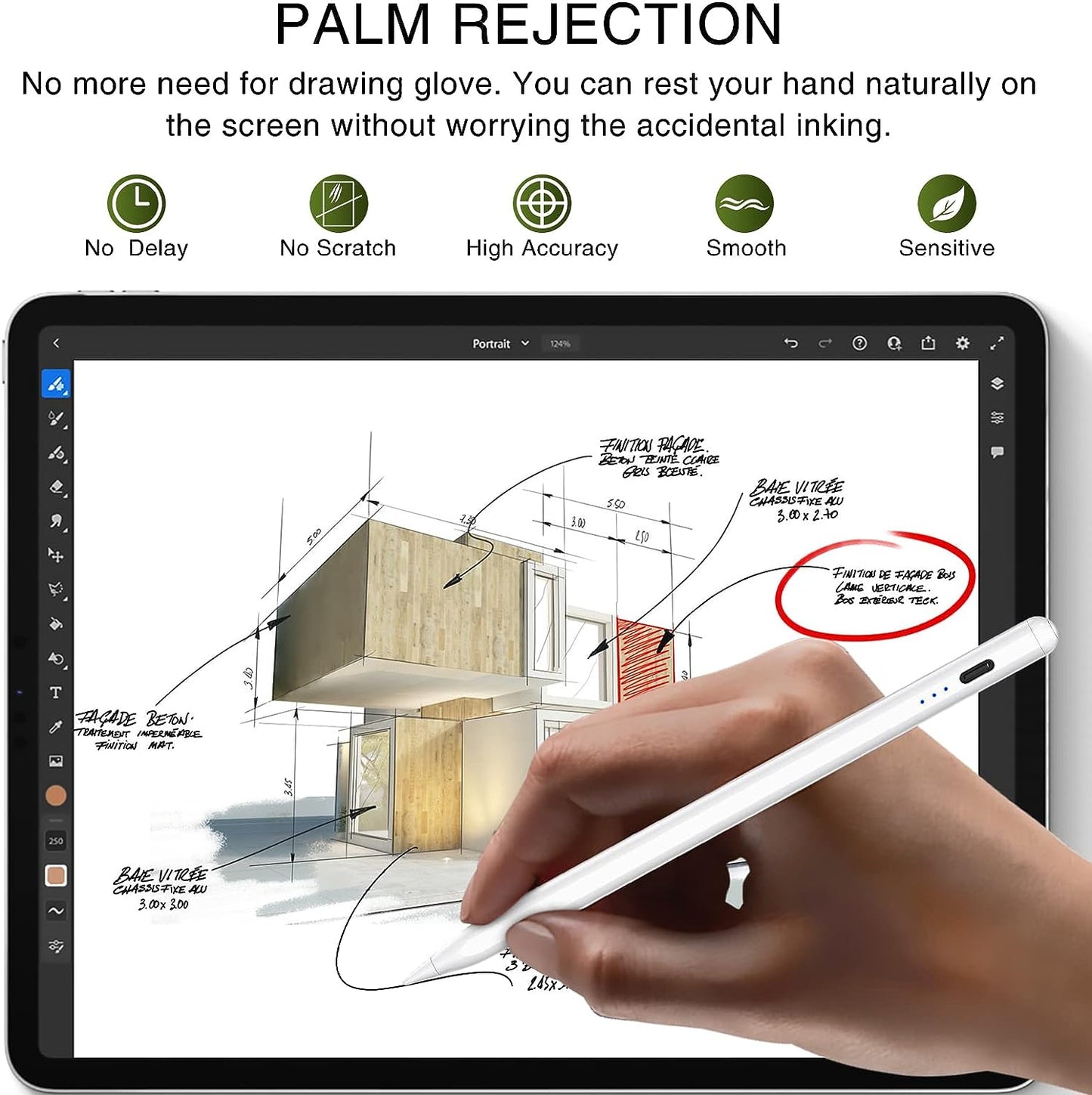 Active Stylus Pen , Palm Rejection Rechargeable Touch Capacitive Digital - NWXG79 2003-5