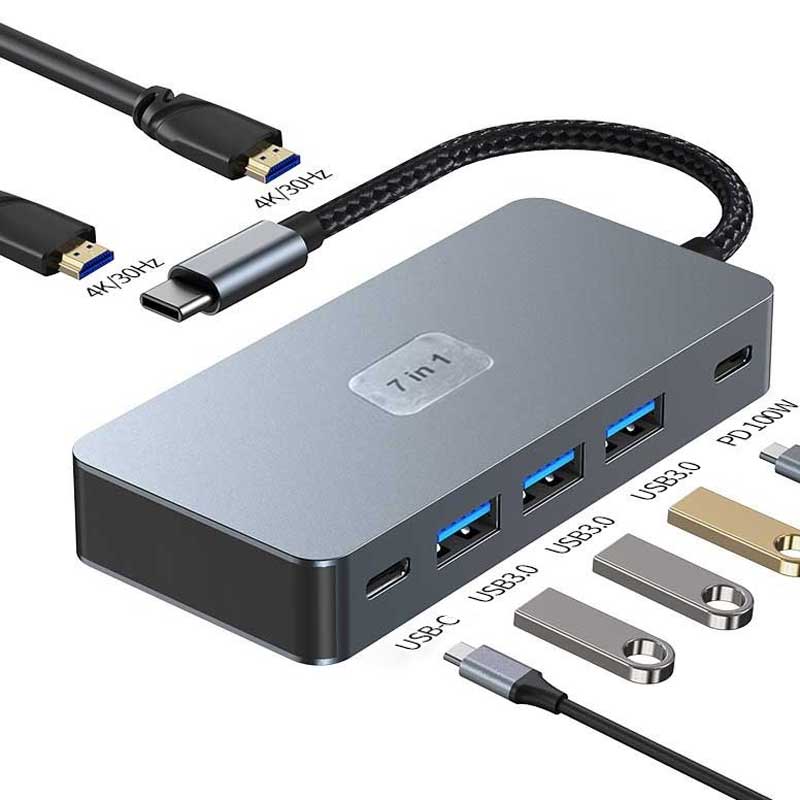 2 Port HDMI TV Adapter, Projector Converter Audio Video TYPE-C PD Charger 7-in-1 USB-C Hub - NWZ88 2212-2