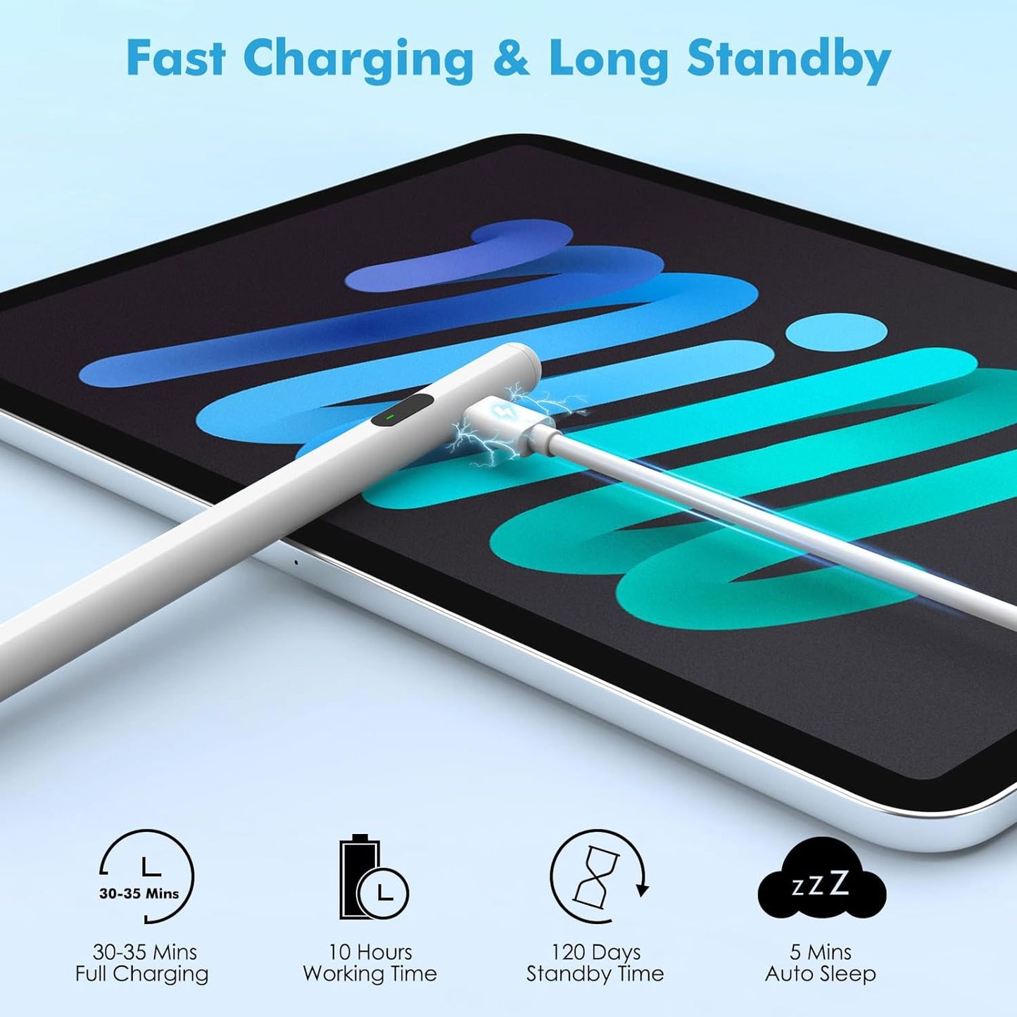 Active Digital Display Stylus, Palm Rejection Rechargeable Capacitive Touch Pen - NWV62 2099-3