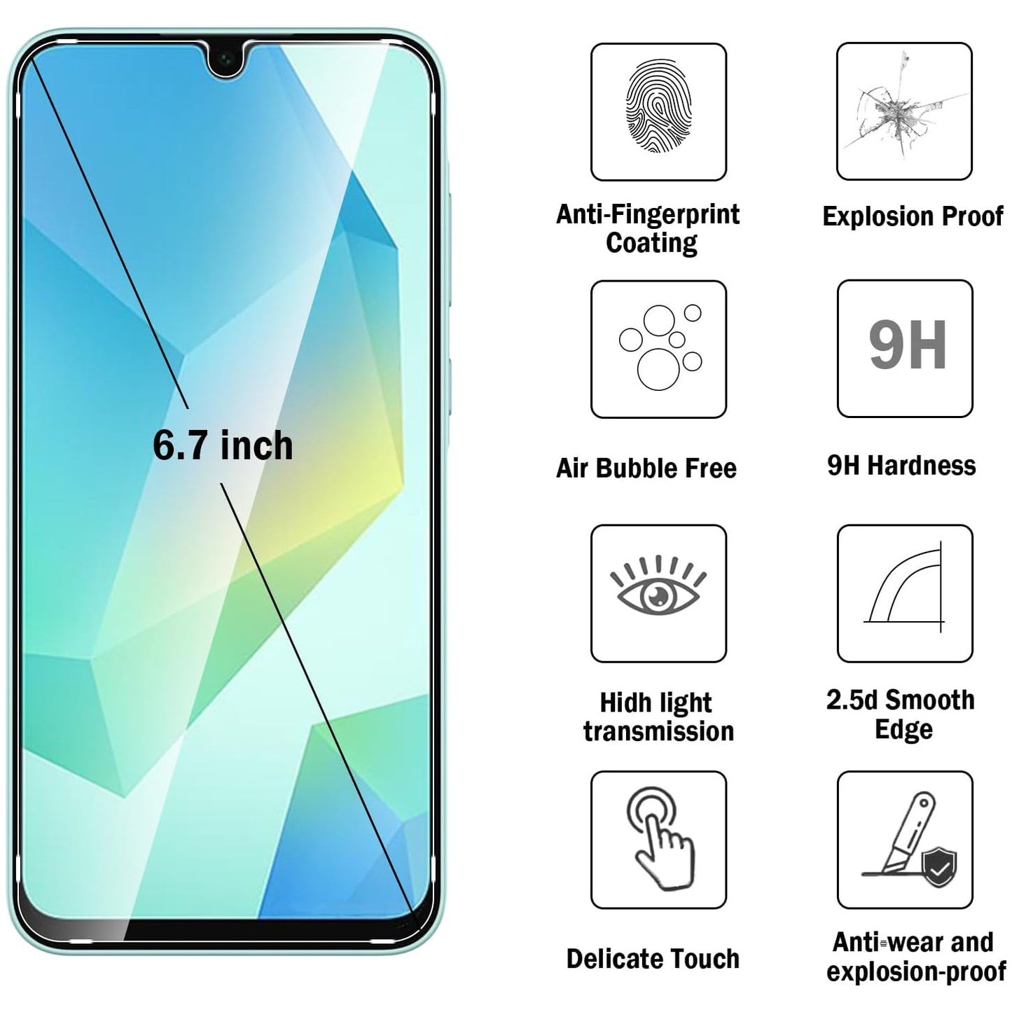 2 Pack Screen Protector, 9H Hardness (Fingerprint Unlock) Full Cover HD Clear Tempered Glass - NW2SP18 2167-2