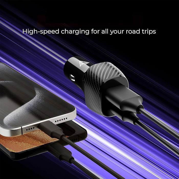 Fast PD Car Charger, DC Socket Plug-in Power Adapter 6ft Long Type-C Cable 2-Port USB-C 60W - NWF08+J68 2184-5