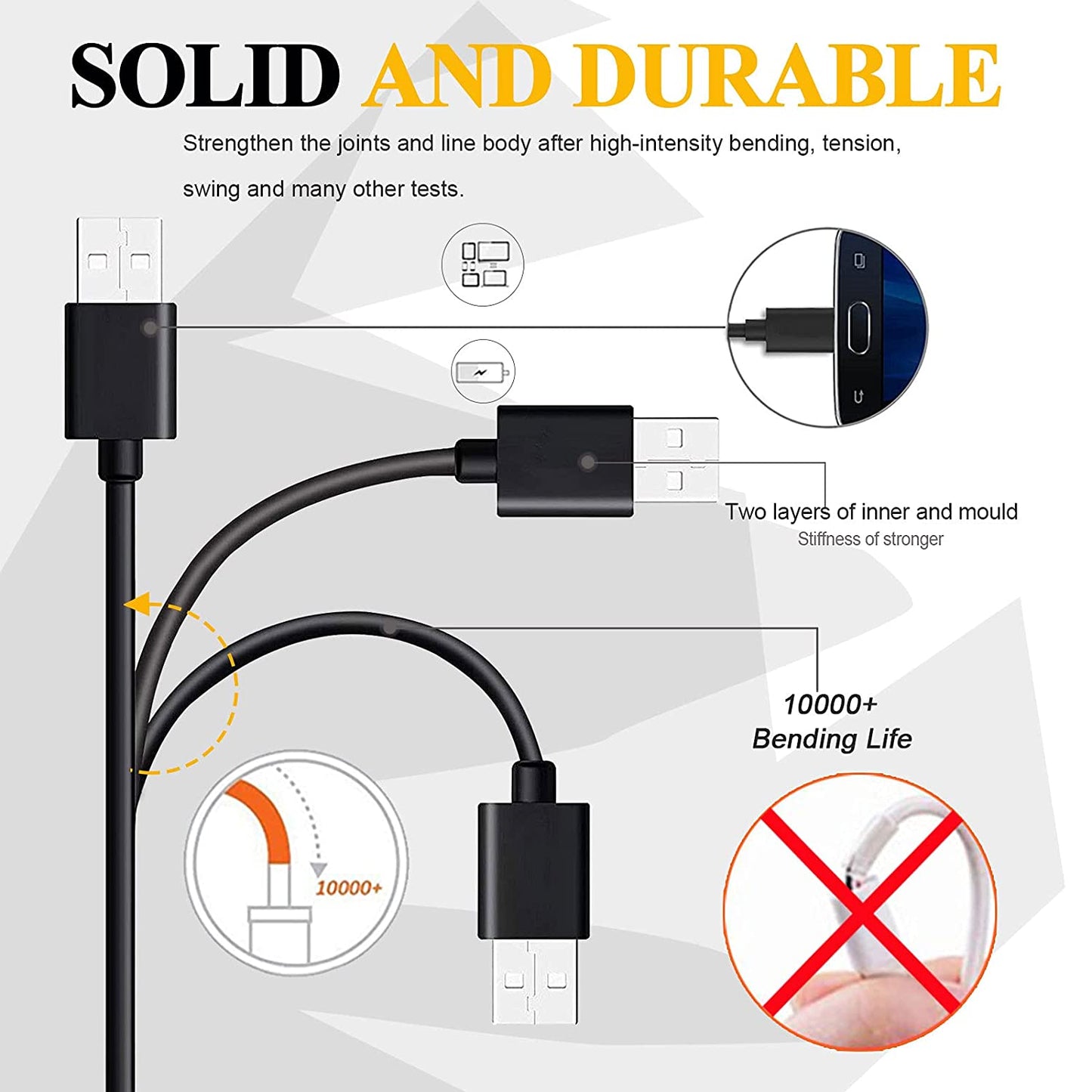 6ft USB Cable, Long Wire Power Charger Cord MicroUSB - NWK20 276-5