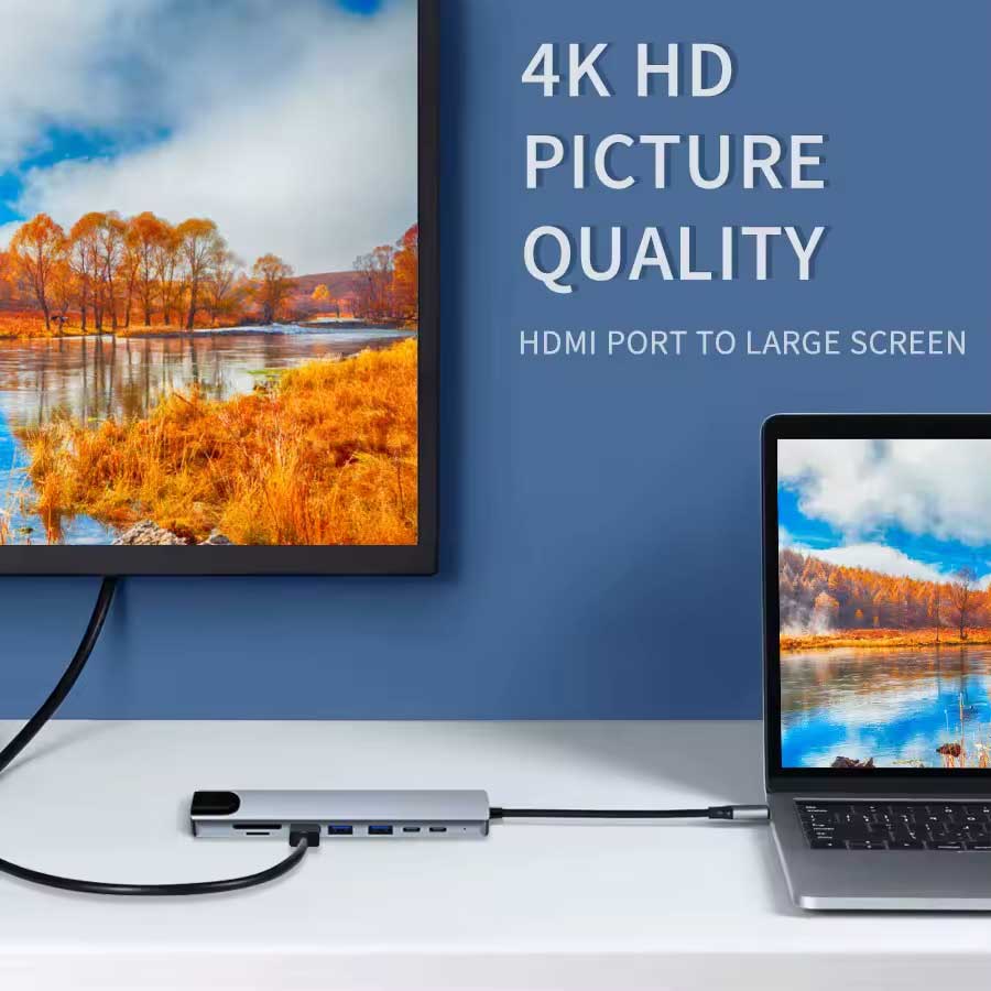 HDMI TV Adapter, Audio Video Card Reader TYPE-C PD Charger RJ45 Ethernet Port 8-in-1 USB-C Hub - NWZ87 2211-4