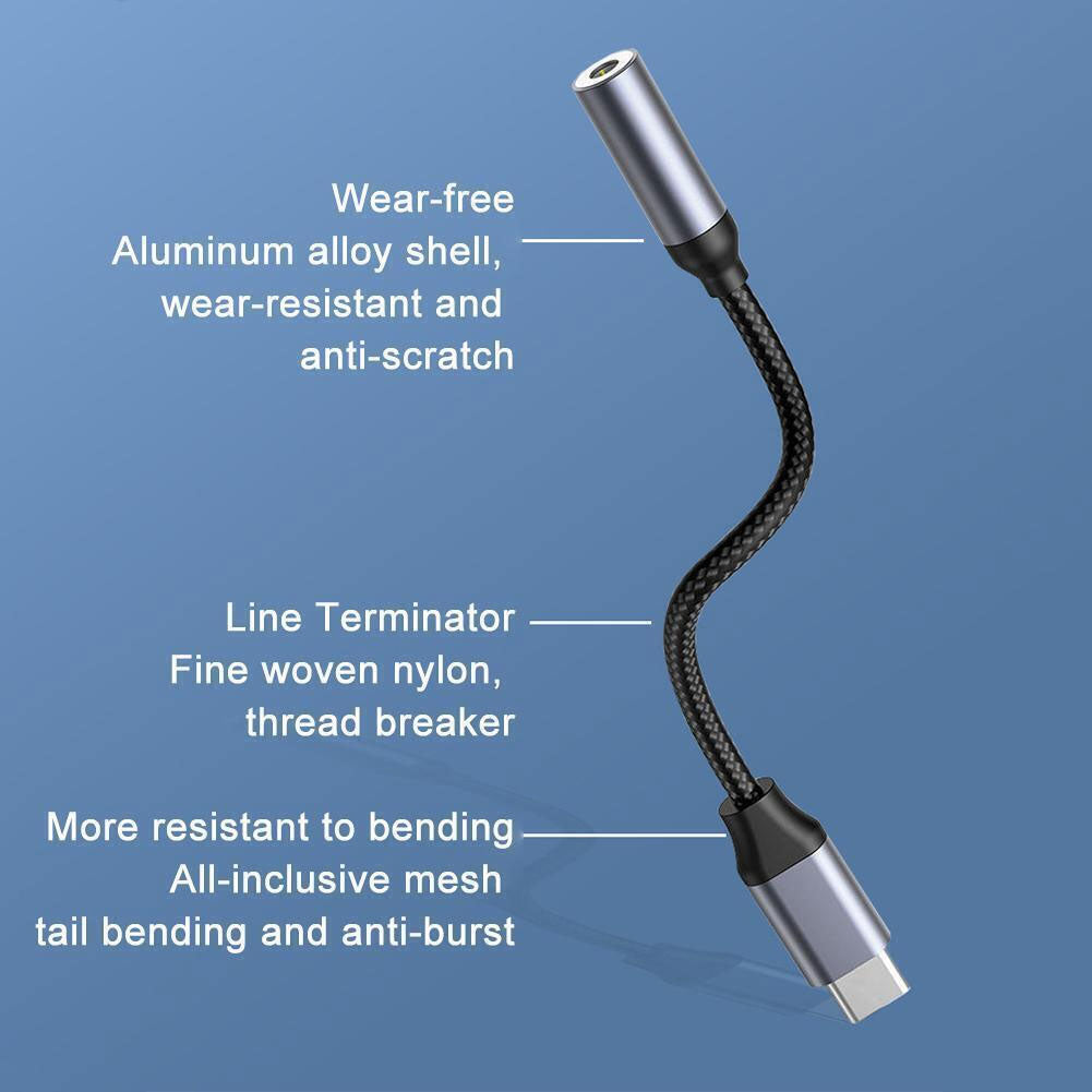 USB-C Earphone Adapter, Mic Support Adaptor 3.5mm Female to USB-C Male Port Converter Headphone Audio Jack - NWS92 2193-5