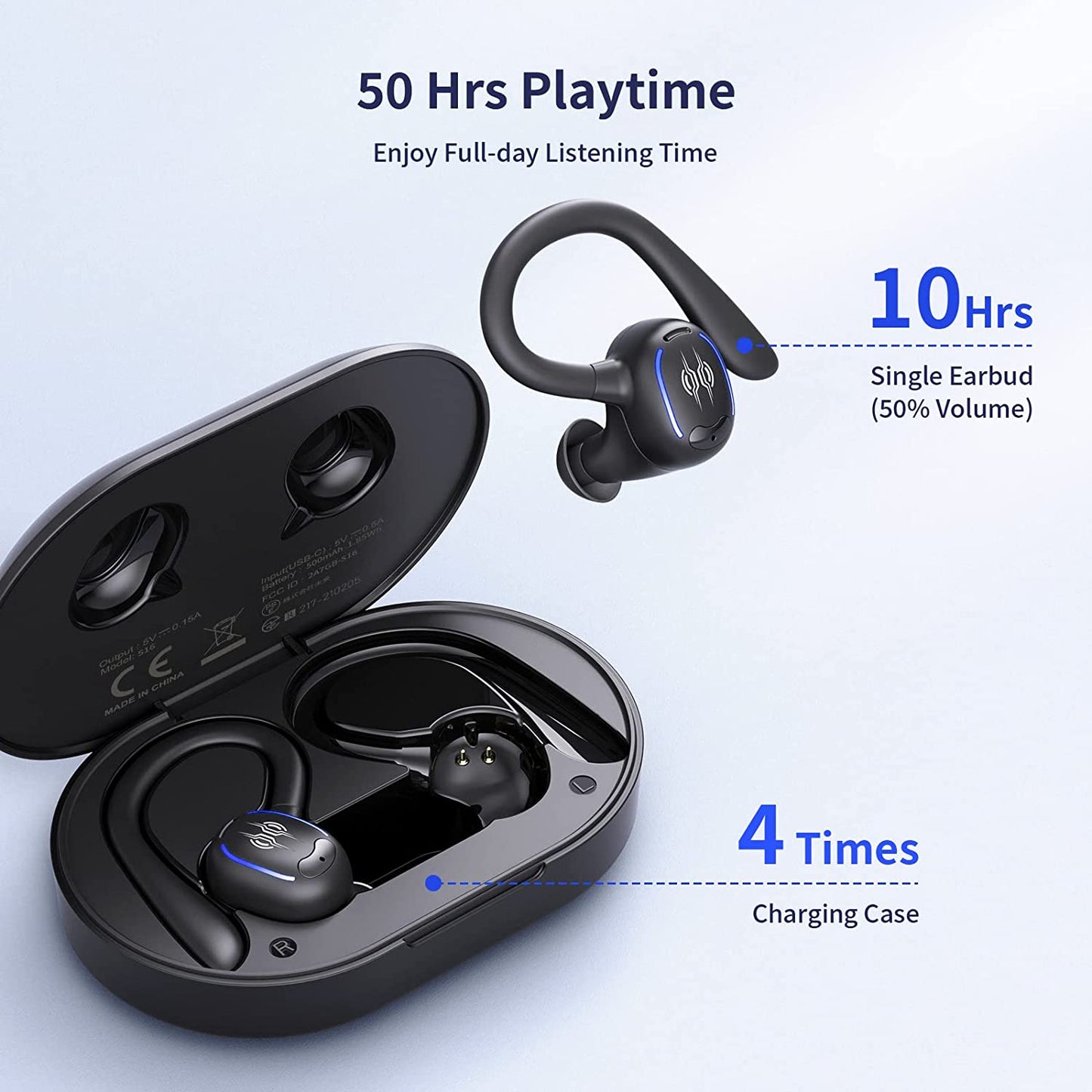 Wireless Ear-hook TWS Earphones , Hands-free Mic Charging Case True Stereo Over the Ear Headphones Bluetooth Earbuds - NWM57 1986-5