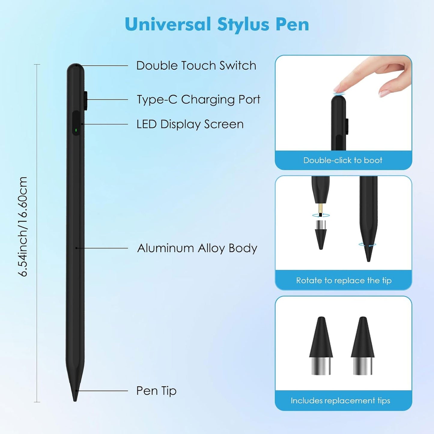 Active Digital Display Stylus, Palm Rejection Rechargeable Capacitive Touch Pen - NWV61 2098-5