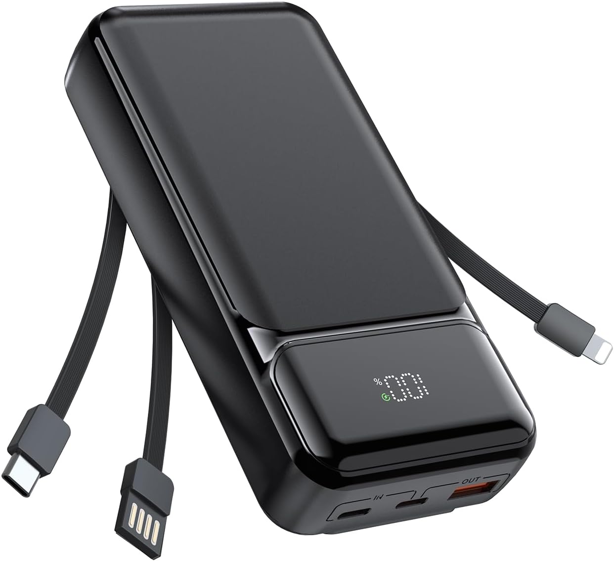 10000mAh Power Bank , LED Display Built-in Cable Portable Charger Backup Battery 22.5W PD Fast Charge - NWG38 2037-8