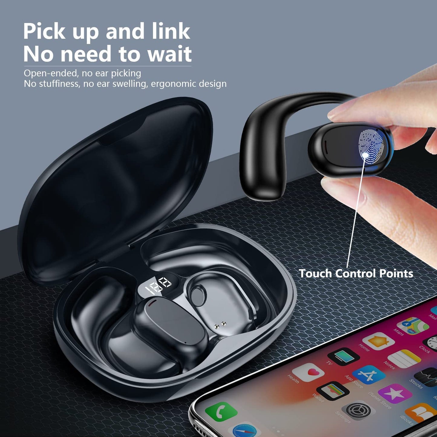 Wireless Ear-hook OWS Earphones , Hands-free Mic Charging Case True Stereo Over the Ear Headphones Bluetooth Earbuds - NWZ95 1984-5