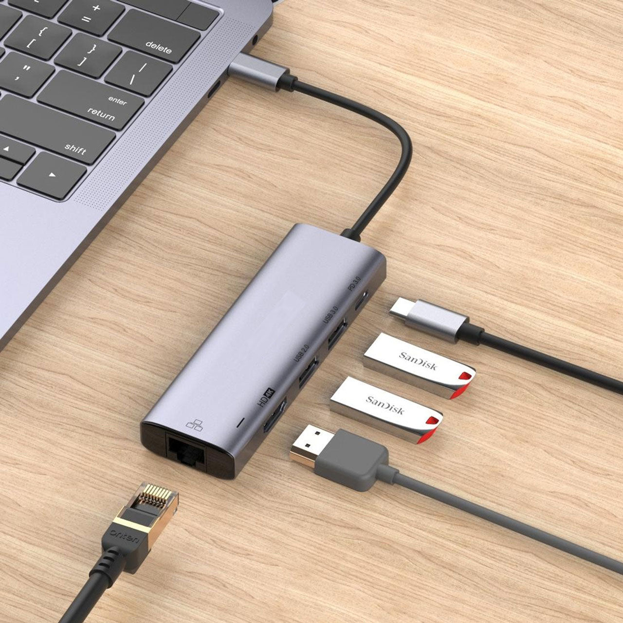 5-in-1 Adapter USB-C Hub , Ethernet TV Video Hub Charger Port RJ45 Network Port HDTV HDMI - NWR78 2012-2