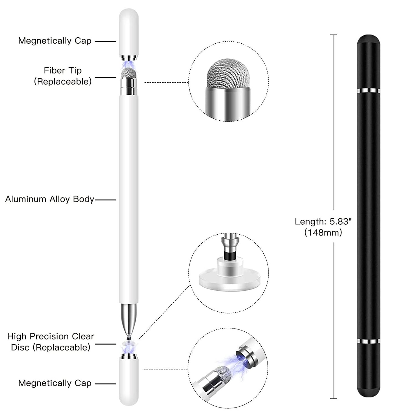 Stylus, White Lightweight Aluminum Fiber Tip Touch Screen Pen - NWZ74