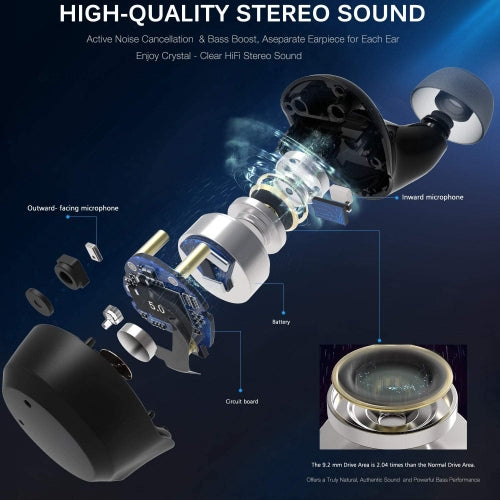 TWS Wireless Earphones, Hands-free Mic Headset True Stereo Headphones ANC Earbuds - NWE70
