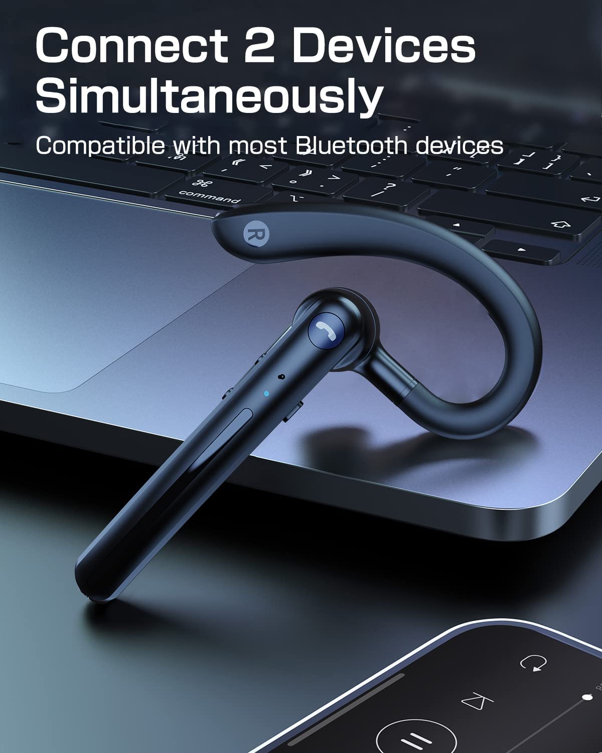 Wireless Earphone , Headset Single Handsfree Headphone Boom Mic Ear-hook - NWZ72