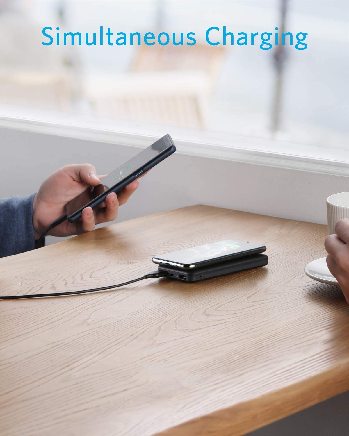 10000mAh Power Bank, 2-Port USB Slim Portable Charger Backup Battery Wireless Charging - NWC36
