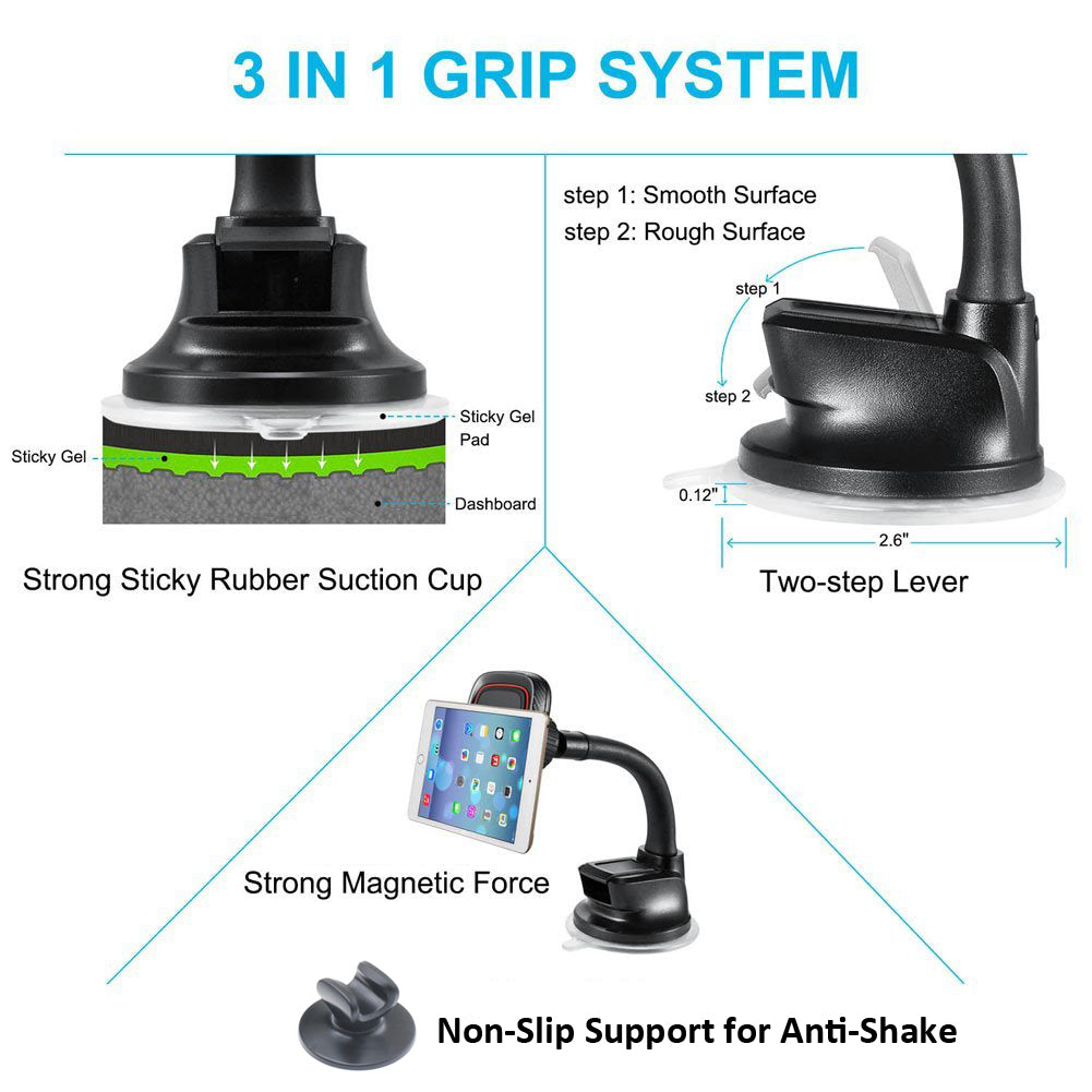 Car Mount, Strong Grip Windshield Dash Holder Magnetic - NWM21