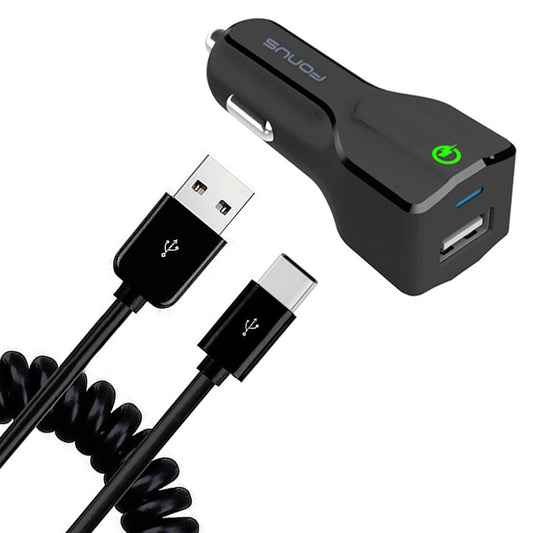 Car Charger,  Quick Charge Type-C Coiled Cable USB Port 18W Fast  - NWM14 975-1