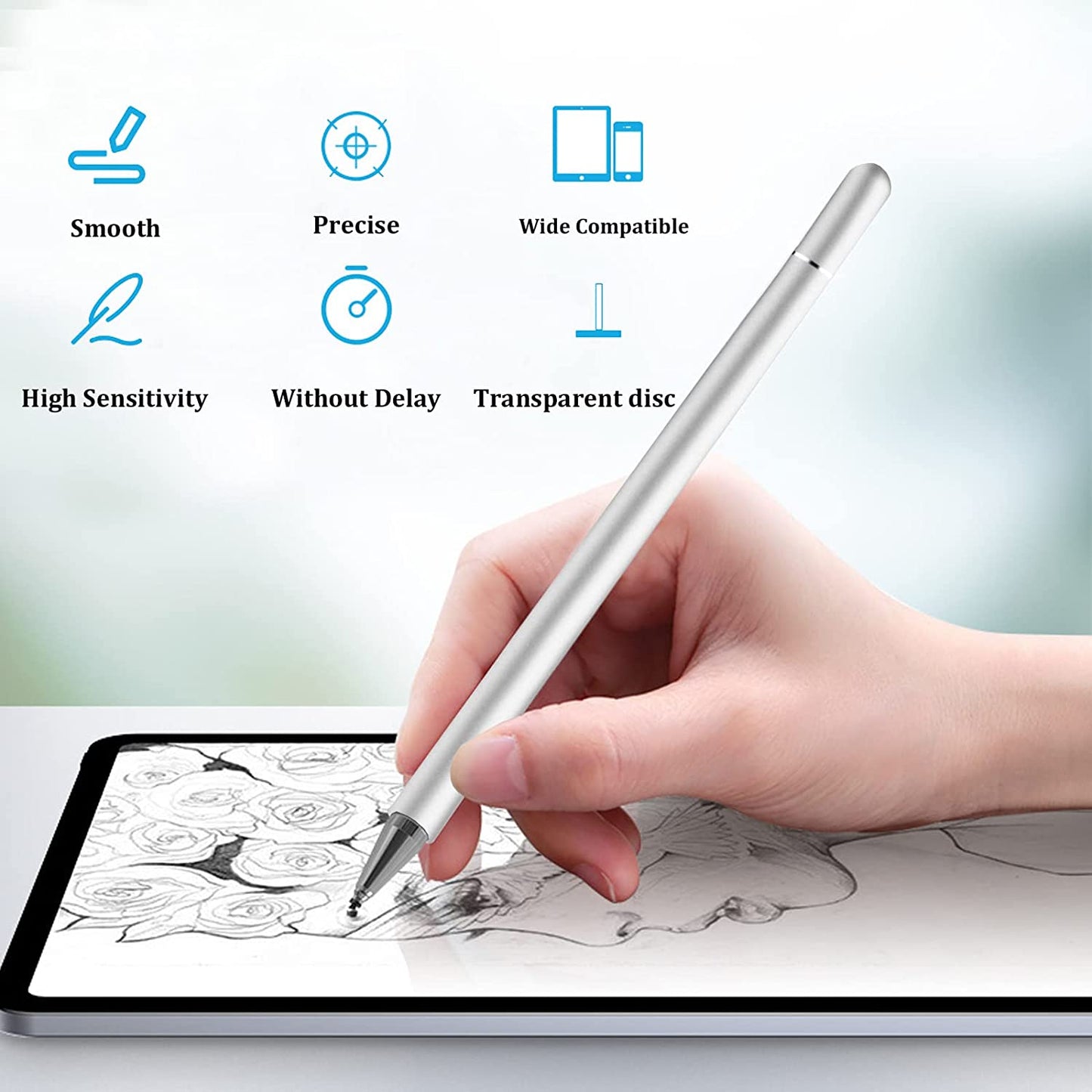 Stylus, Silver Color Lightweight Aluminum Fiber Tip Touch Screen Pen - NWZ81
